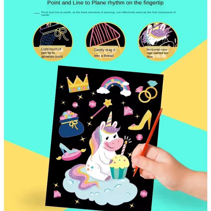 CowLost | product_id-9pcs-magic-rainbow-scratch-art-painting-kit-cartoon-animal-diy-educational-toy |9