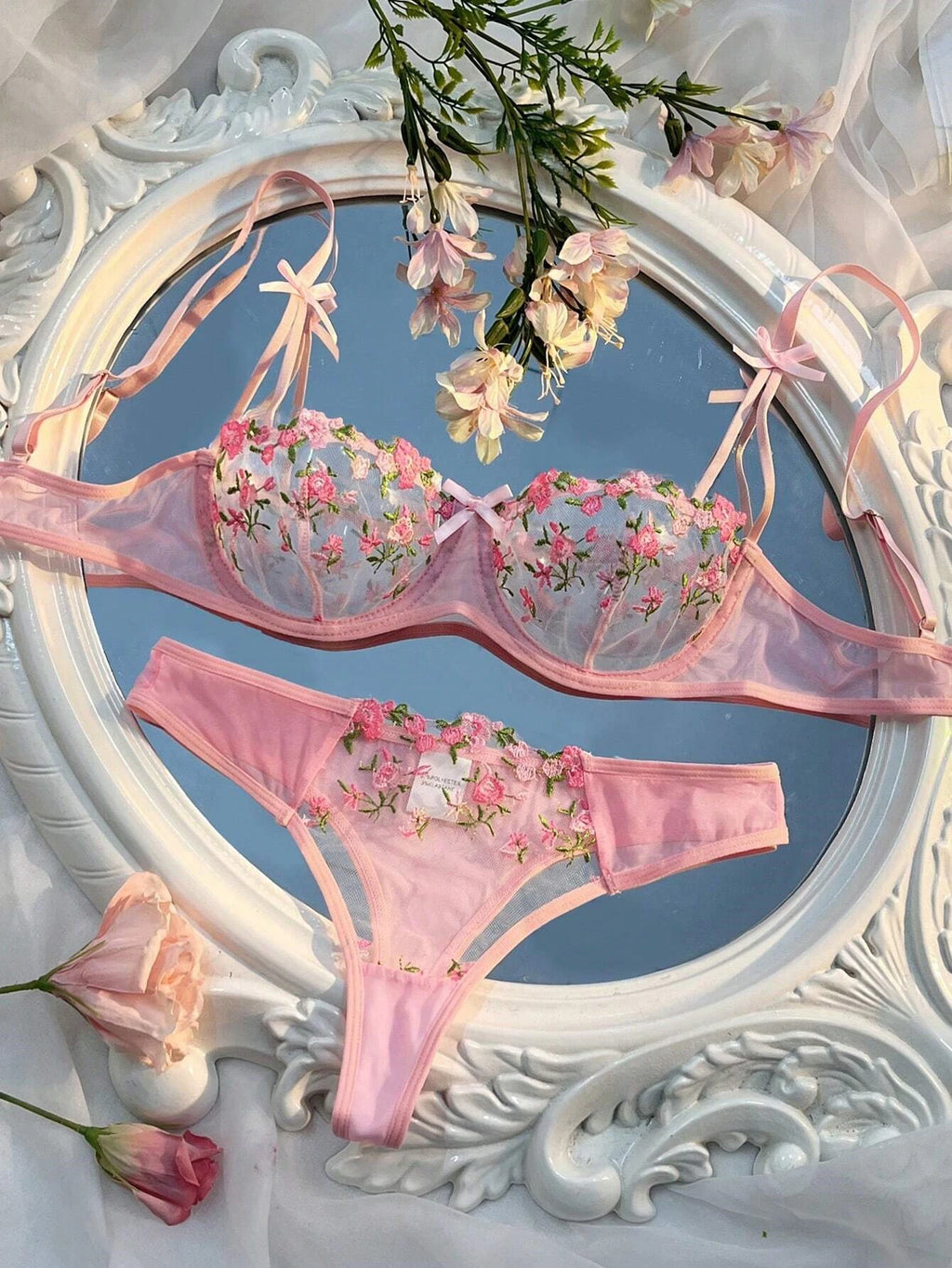 CowLost | pink-transparent-bra-women-sheer-temptation-exotic-sexy-lingerie-set |8