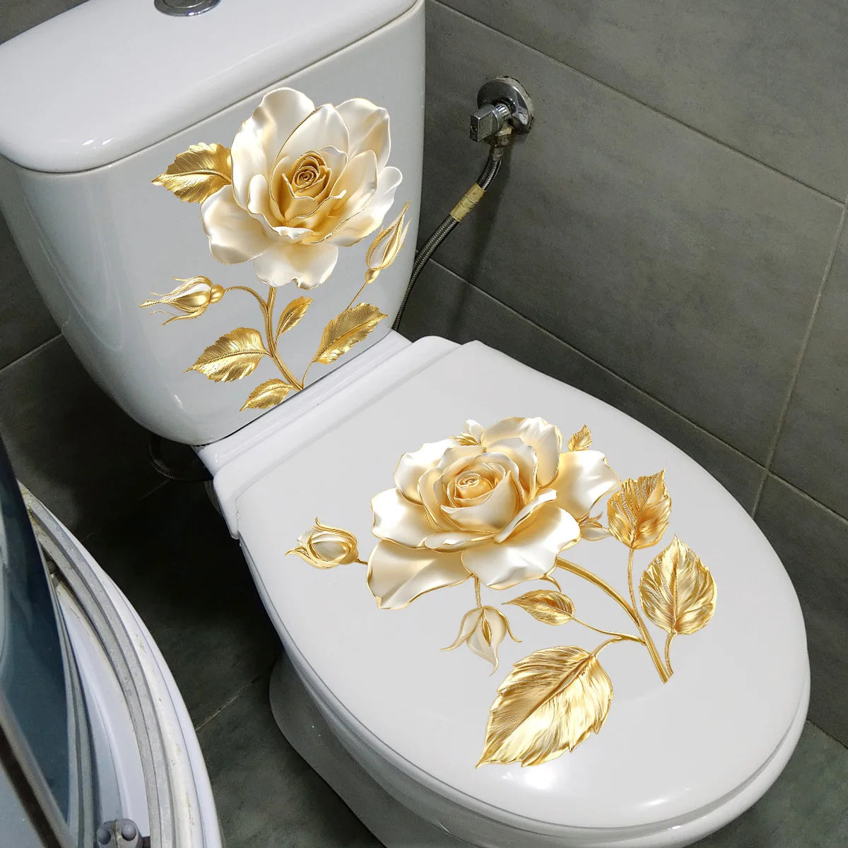 CowLost | beautiful-golden-flower-toilet-sticker-bathroom-toilet-cover-decorative |9