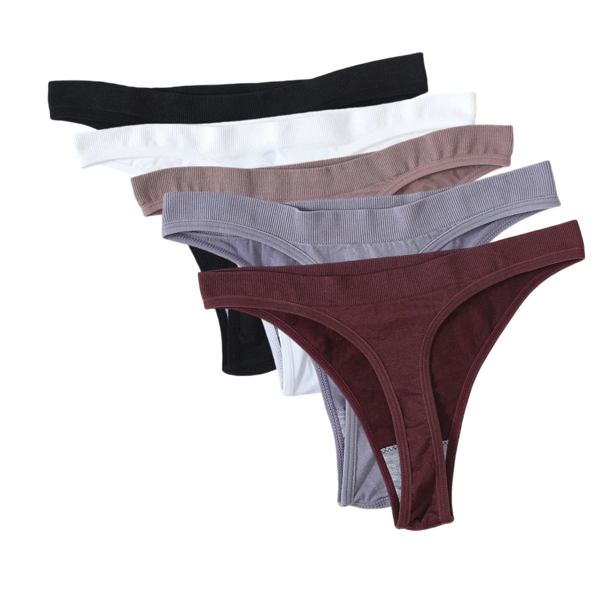 CowLost | product_id-5pcs-brazilian-high-waist-sports-thong-g-string-panties-women-m-xl-solid-t-back-underwear-set |40