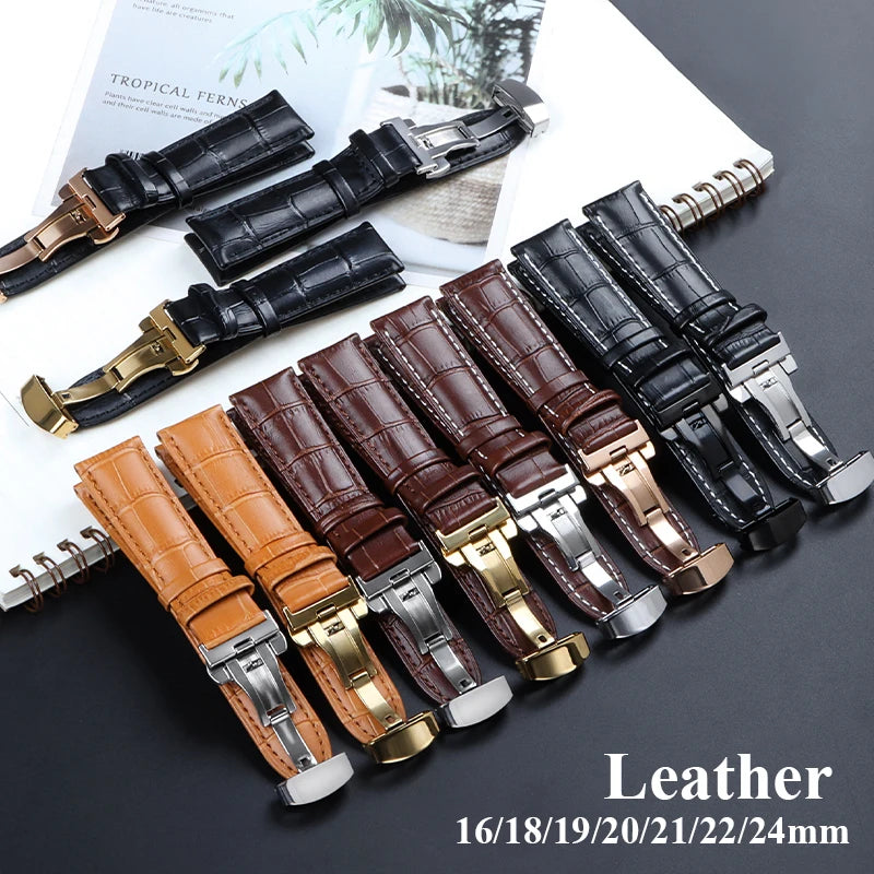 CowLost | product_id-leather-watch-band-16-24mm-unisex-with-metal-butterfly-clasp-and-gift-box |7