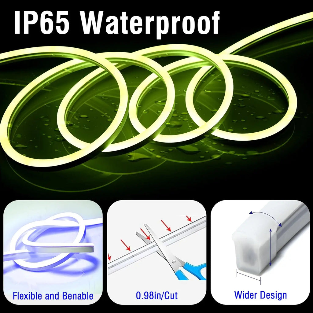 Mexllex 30M/20M RGB Neon Light Strip Waterproof with APP & Remote, Music Sync for Bedroom & Outdoors