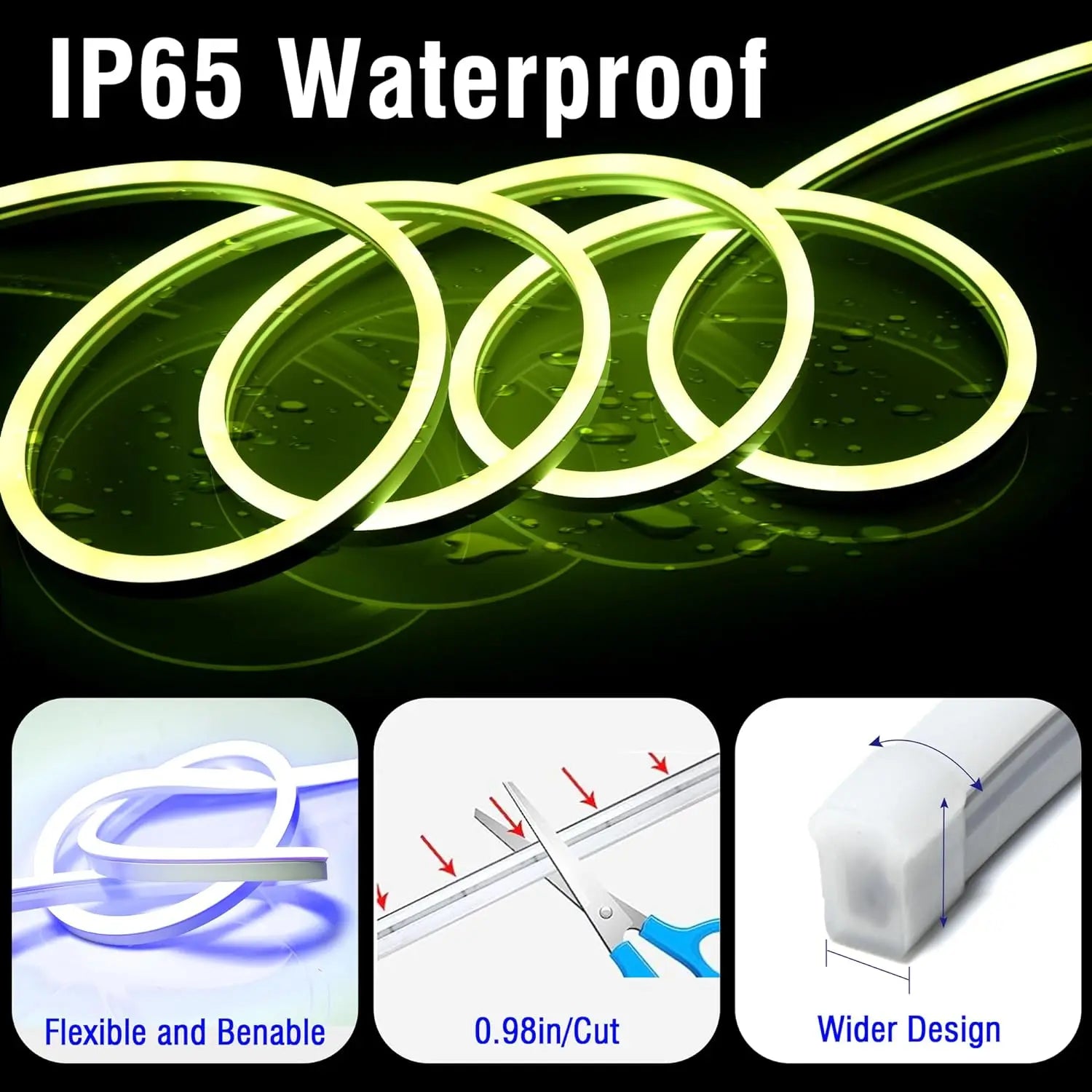 Mexllex 30M/20M RGB Neon Light Strip Waterproof with APP & Remote, Music Sync for Bedroom & Outdoors