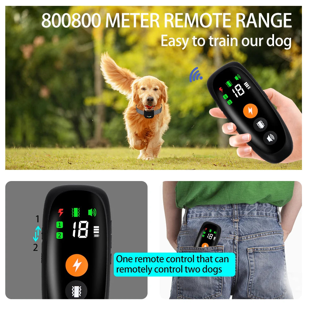 Anti Bark Dog Training Collar 800m Remote Waterproof Rechargeable Electric Shocker