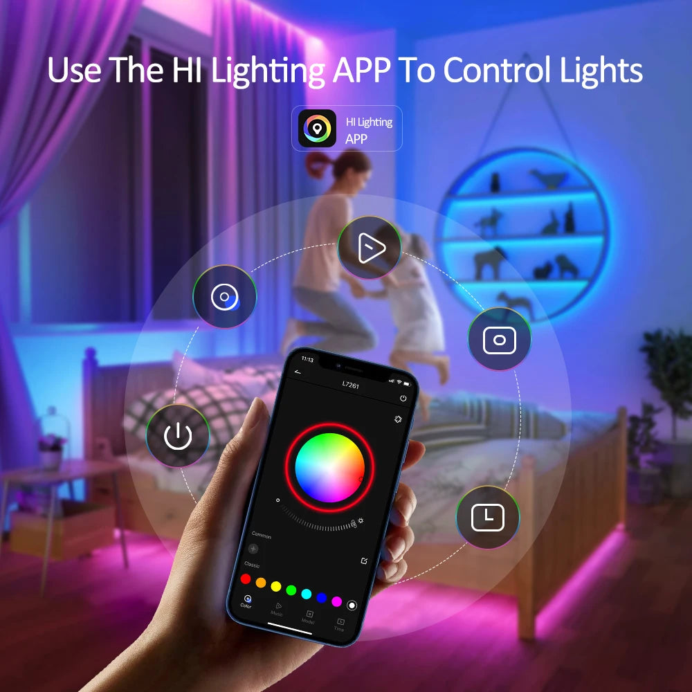 RGB 5050 LED Strip Light 12V 30 LEDs/M Music Sync APP Remote Control Flexible Tape