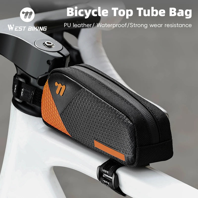 CowLost | west-biking-mini-bike-bag-0-6l-portable-bicycle-top-tube-bag-pu-waterproof-lightweight-triangle-bag-mtb-road-bike-accessories |1