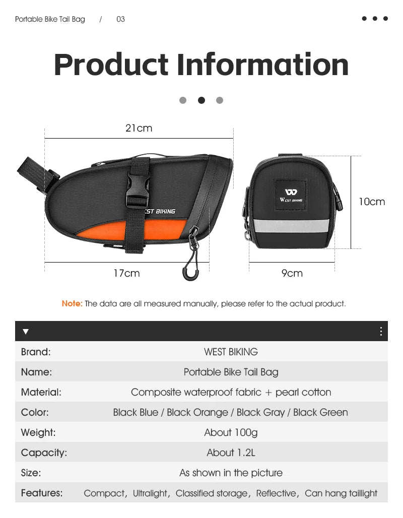 CowLost | west-biking-portable-bike-tail-bag-1-2l-reflective-cycling-bag-ultralight-waterproof |9