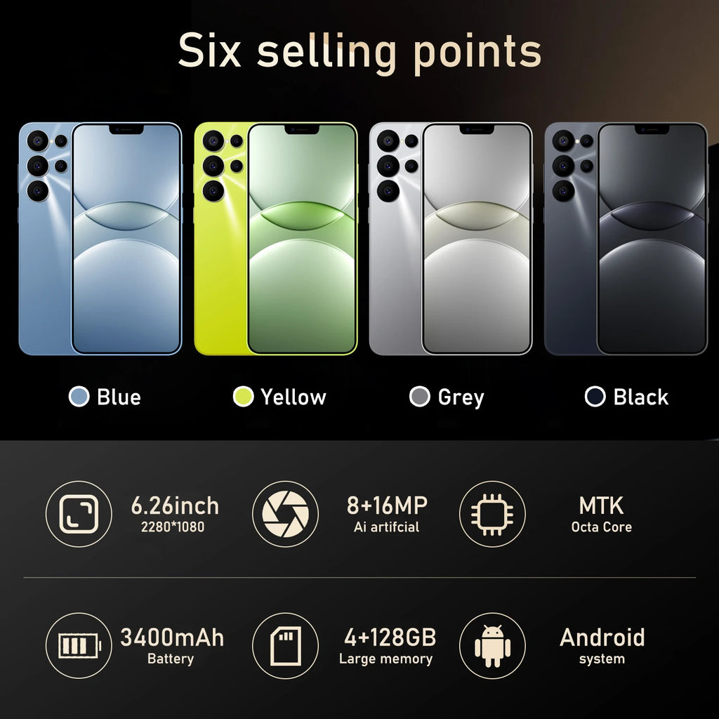 CowLost | fuffi-s24-pro-smartphone-3400mah-4gb-ram-128g-rom-6-26-inch-phone-android-2280x1080hd-8-16mp-4g-network-mobile-phone |6