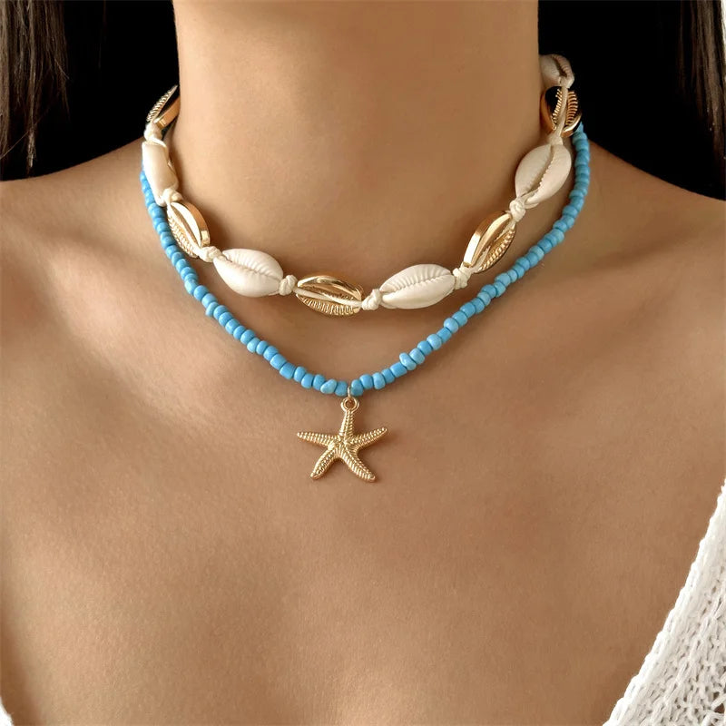 CowLost | mulitlayer-ocean-starfish-shells-pendant-necklace-for-women |9