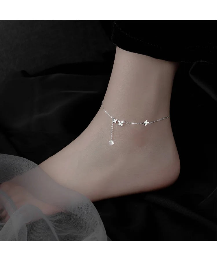 CowLost | handbags-sam-panda-925-sterling-silver-butterfly-zircon-tassel-anklet-for-women |15