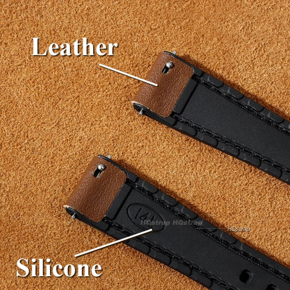 Ultra-thin Leather Silicone Watch Band 10-16mm Universal Quick Release Waterproof Wristband