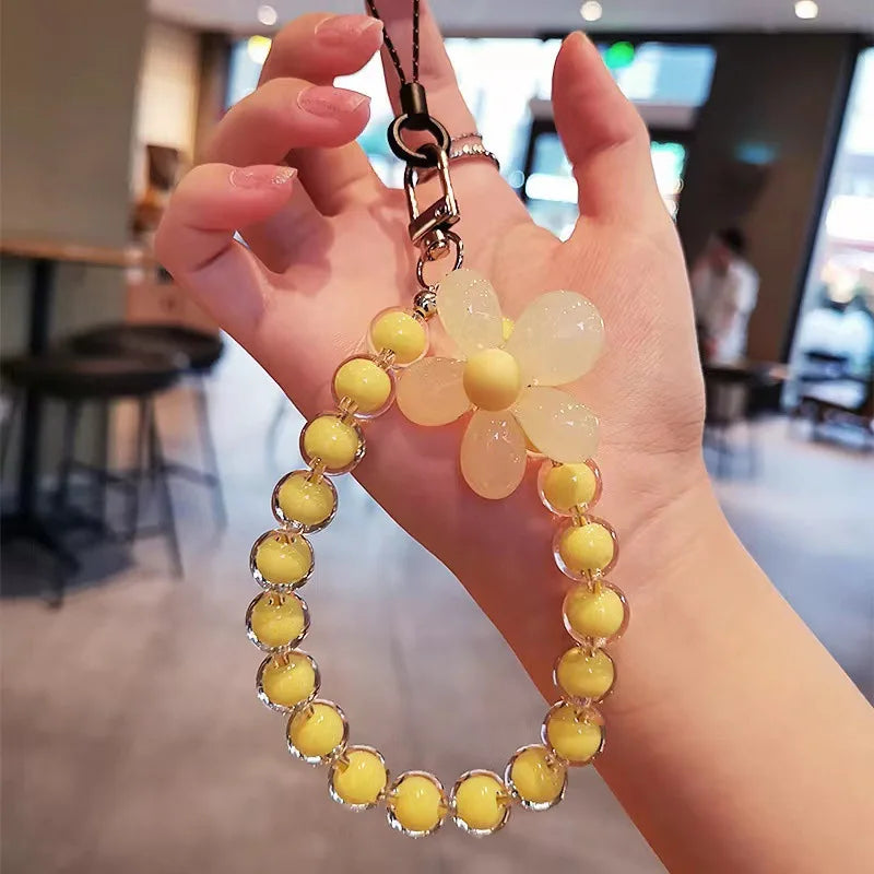 Mobile Phone Anti-Loss Short Wrist Lanyard with Colorful Bead Keychain
