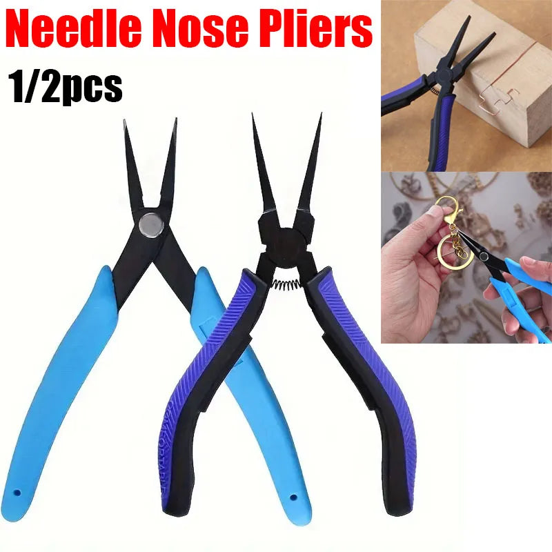 1pc/2pcs Professional Long Needle Nose Pliers High Carbon Steel Flat Nose Pliers Jewelry Making Bending Wire Open & Close Tools