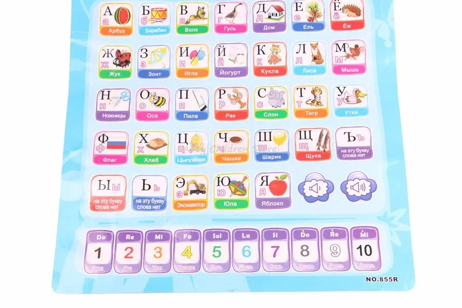 Russian Language Learning Baby Toy Alphabet Music Phonic Talking Wall Chart Poster