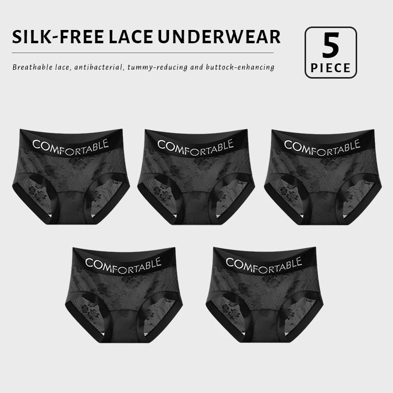 CowLost | product_id-fallsweet-5-pack-plus-size-women-s-floral-lace-seamless-briefs-with-letter-embroidery |6