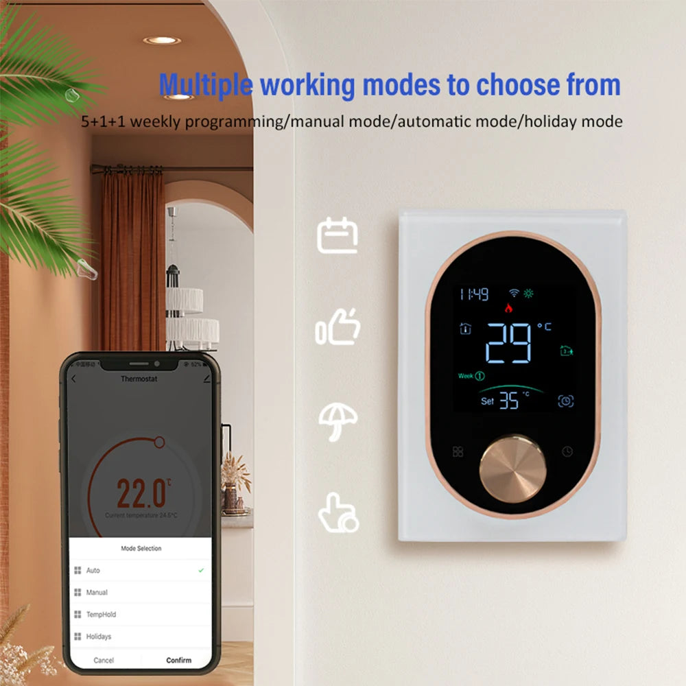 Smart WiFi Programmable Knob Thermostat for Electric Floor Heating & Gas Boiler