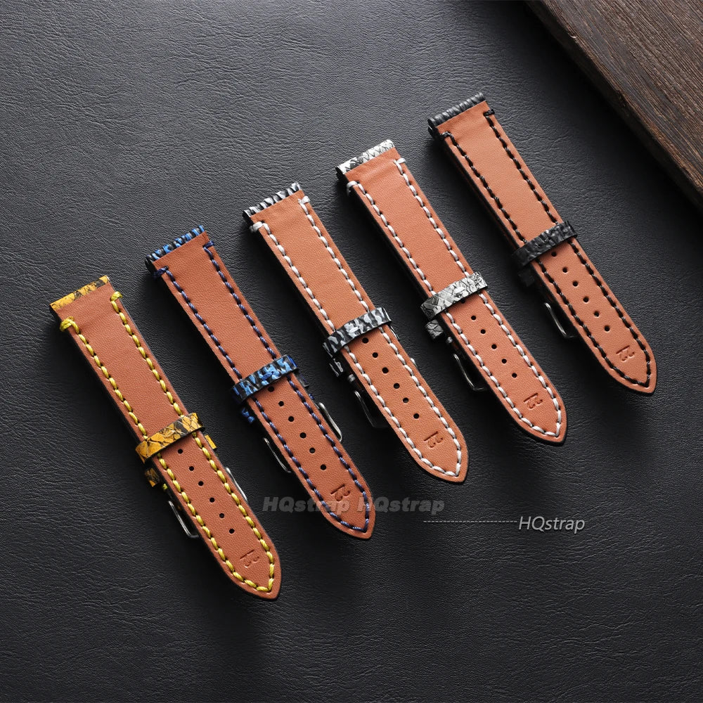 Handmade Vintage Leather Watchband 18-22mm for Seiko Panerai Snake Shark Skin Pattern Cowhide