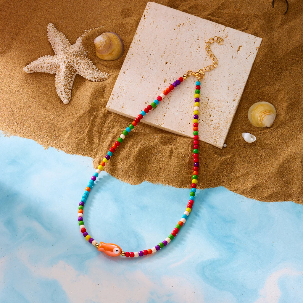 CowLost | colorful-ceramic-fish-beaded-necklace-for-women-unisex-handmade-rice-beads-choker-beach-party-aesthetic-charm-jewelry-gifts |1