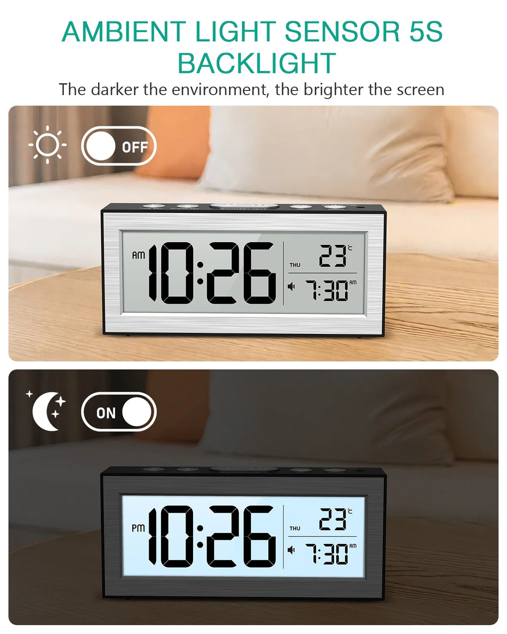 ORIA Digital LCD Alarm Clock Battery Powered with Date for Home Office Travel