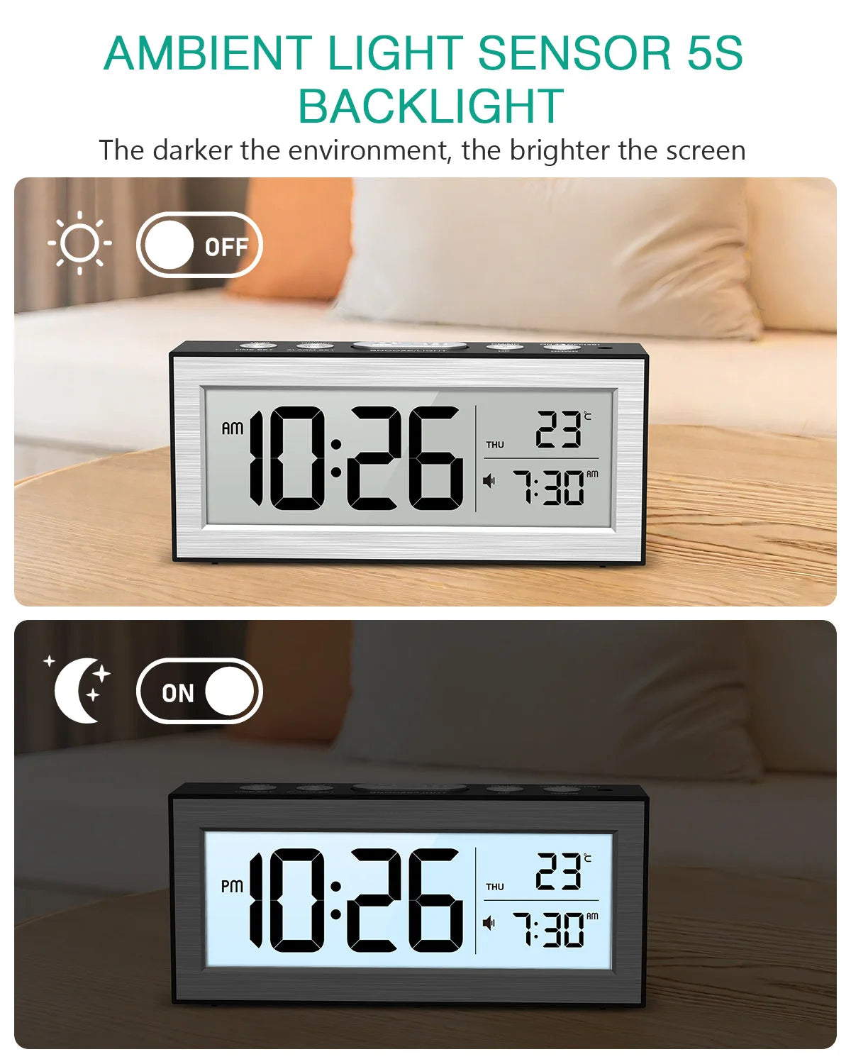 ORIA Digital LCD Alarm Clock Battery Powered with Date for Home Office Travel