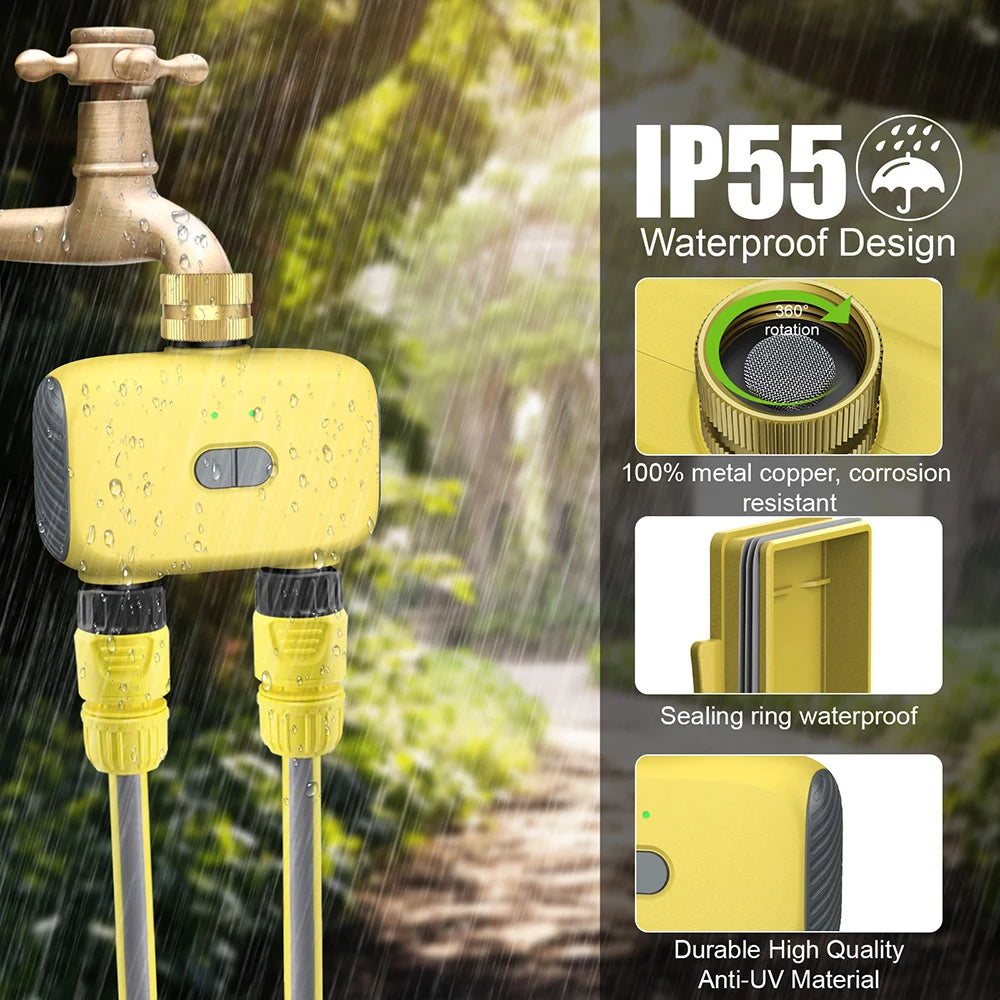 Bluetooth 2-Zone WiFi Sprinkler Timer IP55 Waterproof Garden Irrigation Controller 3/4" Faucet Timer