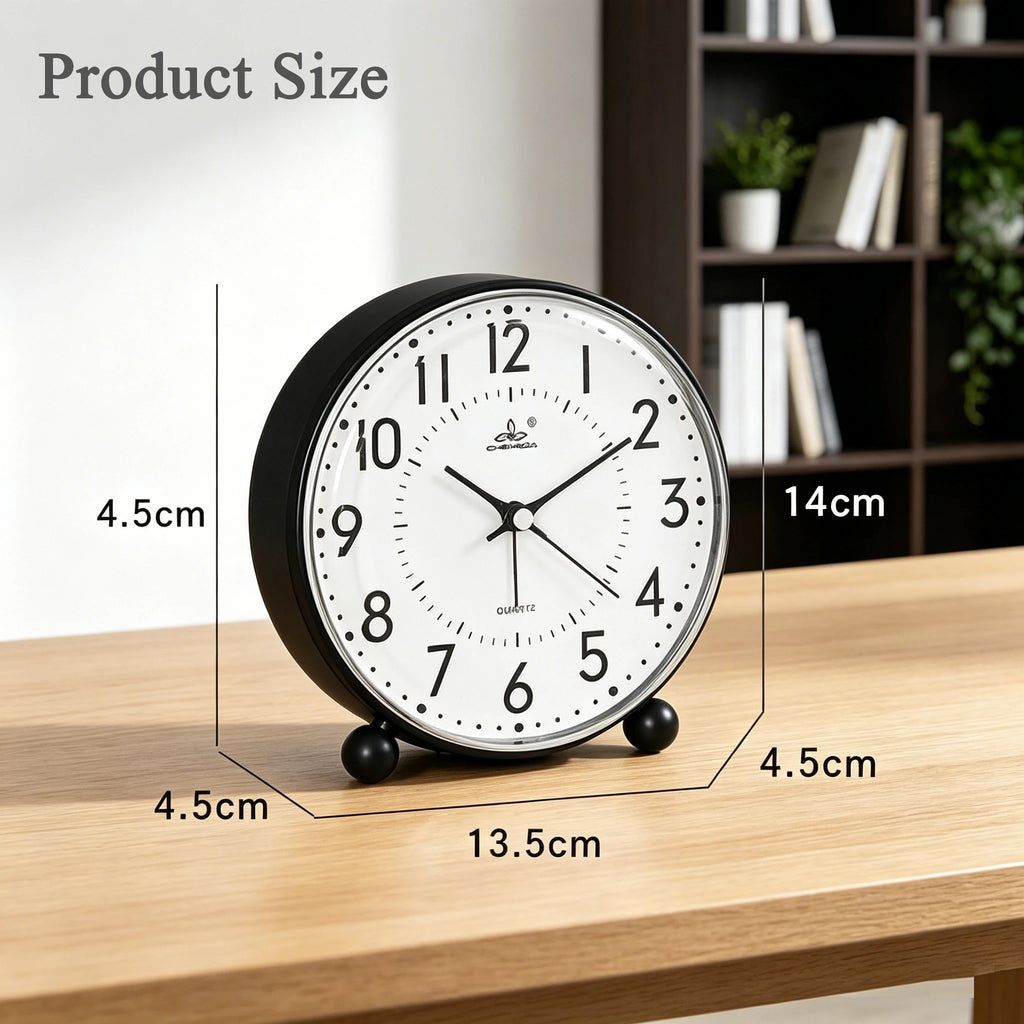 5 Inch Round Analog Quartz Alarm Clock Battery Powered for Bedroom Office Home