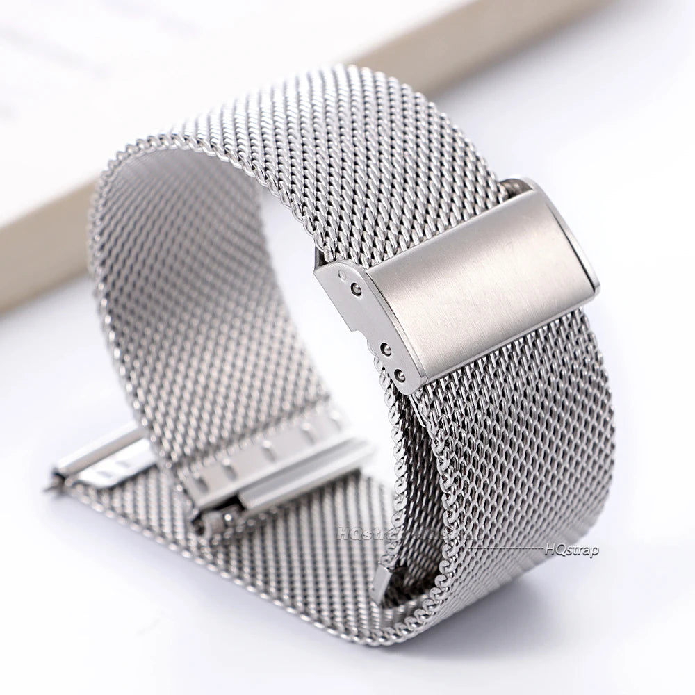 Quick Release Stainless Steel Milanese Mesh Watch Band 18mm 20mm 22mm Black Silver