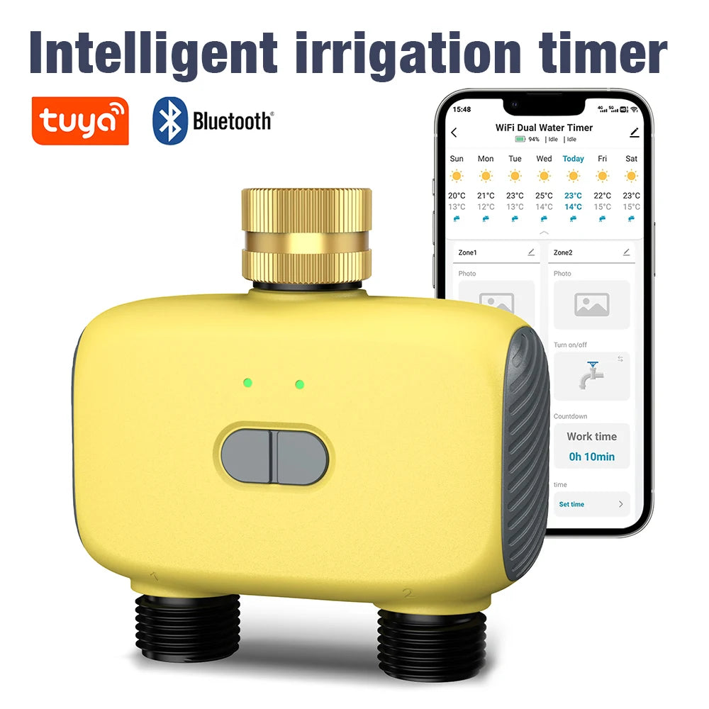 Bluetooth 2-Zone WiFi Sprinkler Timer IP55 Waterproof Garden Irrigation Controller 3/4" Faucet Timer