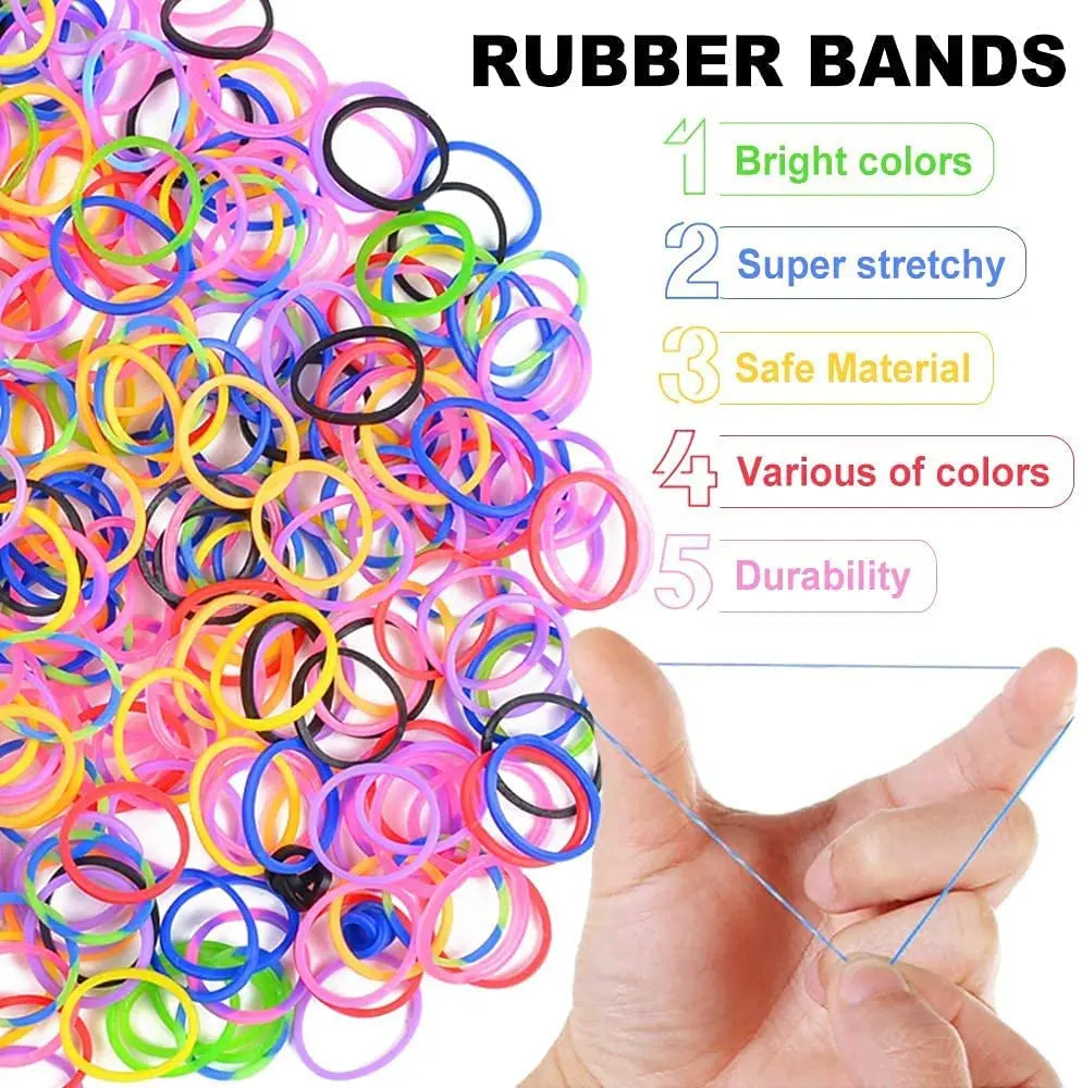 600Pcs Rainbow Rubber Band Loom Kit with S-Clips for DIY Bracelets and Hair Ties
