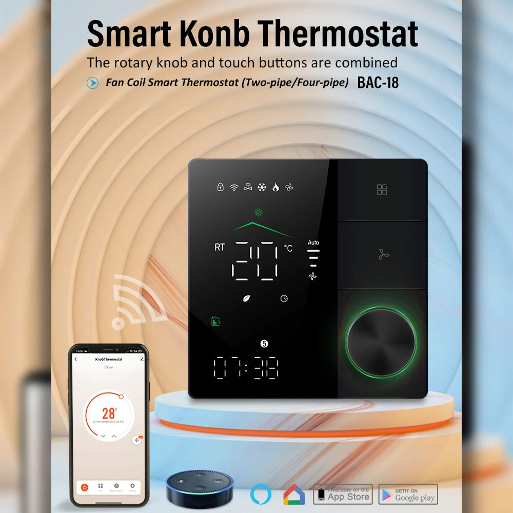 Smart WiFi Thermostat with Knob for AC, Fan Coil, and Temperature Control