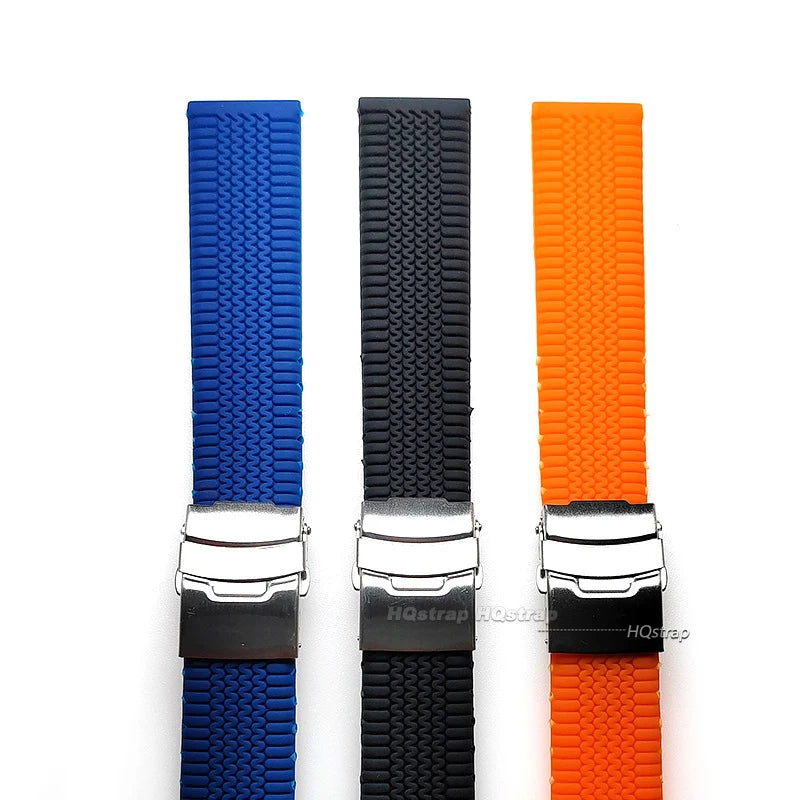 CowLost | product_id-black-silicone-sport-watchband-20mm-24mm-with-tire-pattern-folding-buckle-waterproof-universal-strap |3