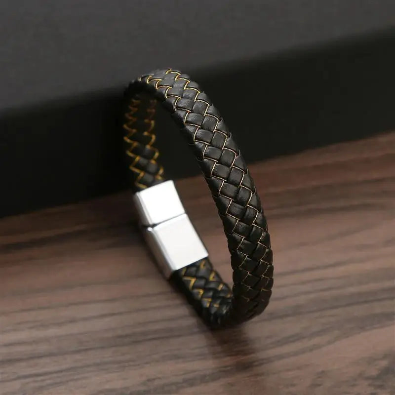 CowLost | jiayiqi-punk-men-jewelry-black-braided-leather-bracelet-stainless-steel-magnetic-clasp |42