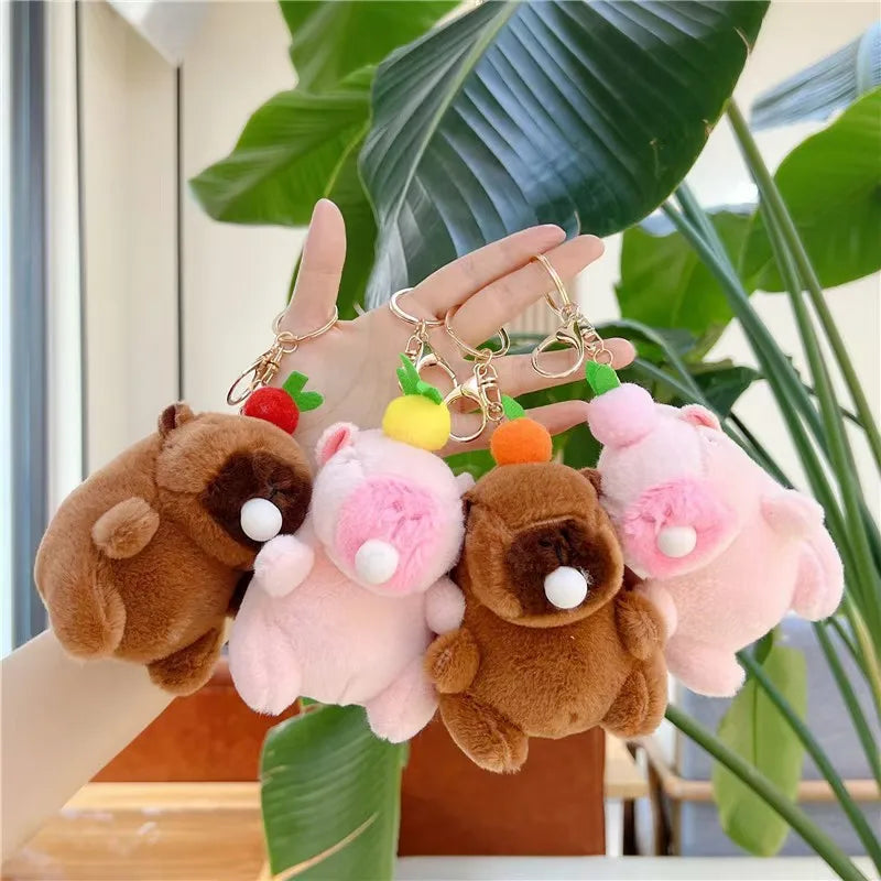 CowLost | baseball-caps-capybara-plush-keychain-soft-stress-relief-toy-squeeze-bag-pendant |2