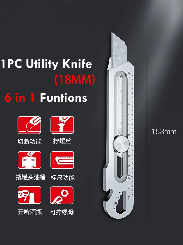 CowLost | product_id-6-in-1-multifunctional-stainless-steel-utility-knife-18mm-25mm-with-ruler-bottle-opener-tail-break-snap-off-cutter |12