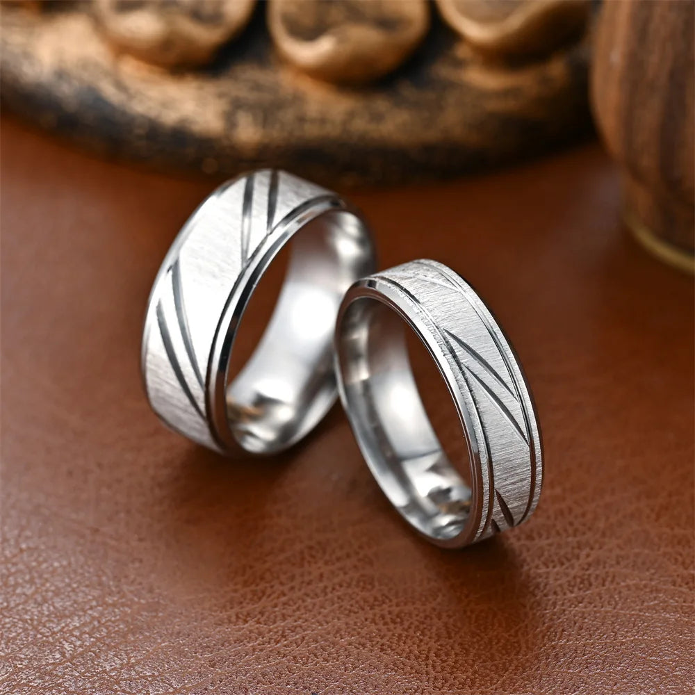 2025 Stainless Steel Couple Slash Rings Fashion Jewelry Wholesale