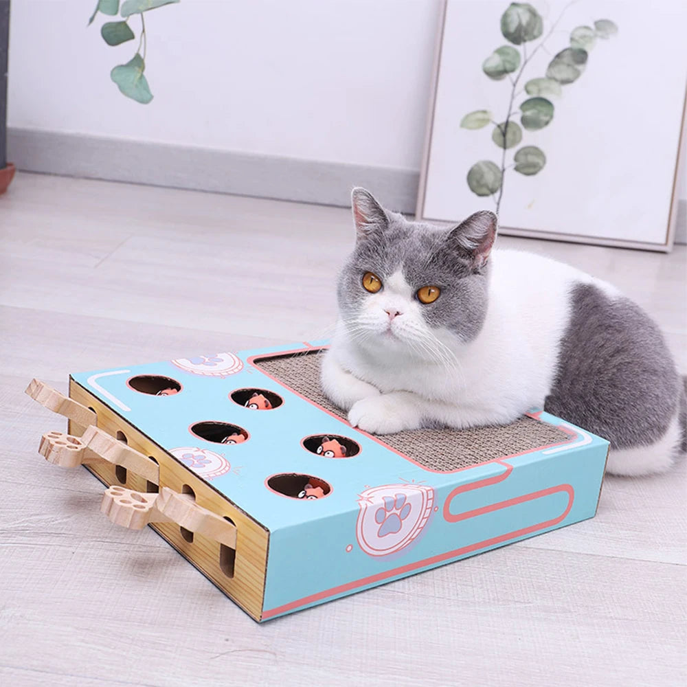 CowLost | cat-hit-gophers-cat-toy-chase-hunt-mouse-cat-game-box-3-in-1-with-scratcher-maze-interactive-educational-funny-cat-stick |10