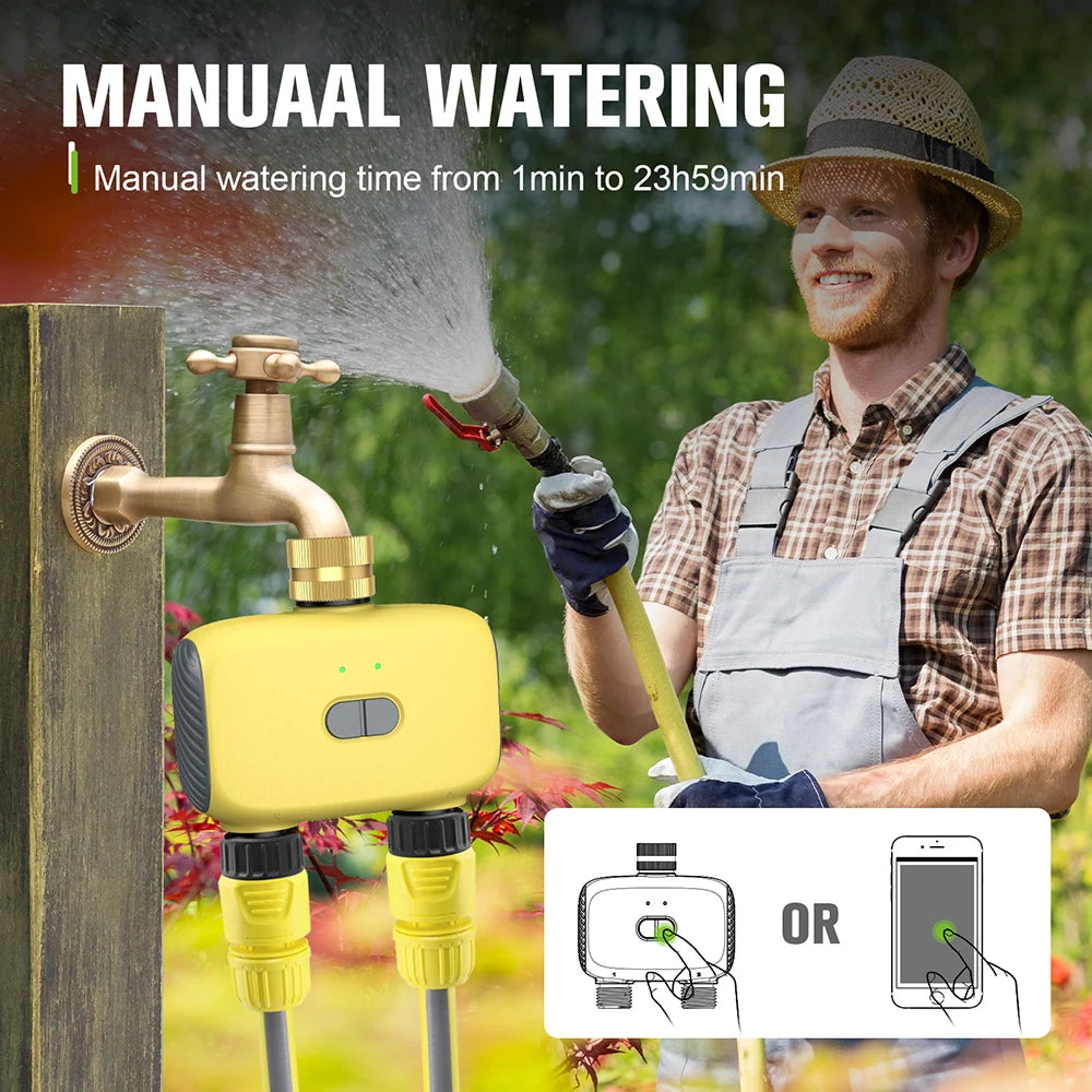 Bluetooth 2-Zone WiFi Sprinkler Timer IP55 Waterproof Garden Irrigation Controller 3/4" Faucet Timer