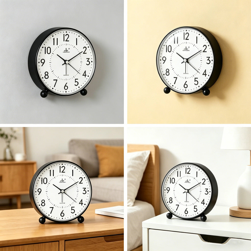 5 Inch Round Analog Quartz Alarm Clock Battery Powered for Bedroom Office Home