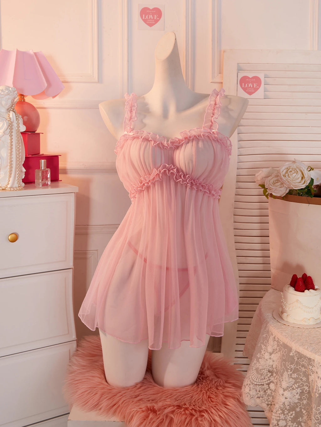 CowLost | pink-sexy-lingerie-sweet-intimate-dress-women-lace |8