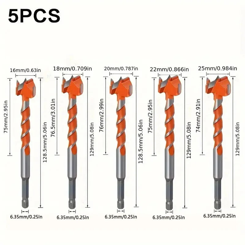 CowLost | 5pcs-16-25mm-alloy-thread-lengthened-hexagonal-handle-woodworking-hole-opener-wind-batch-wooden-door-lock-plank-drilling-drill |6