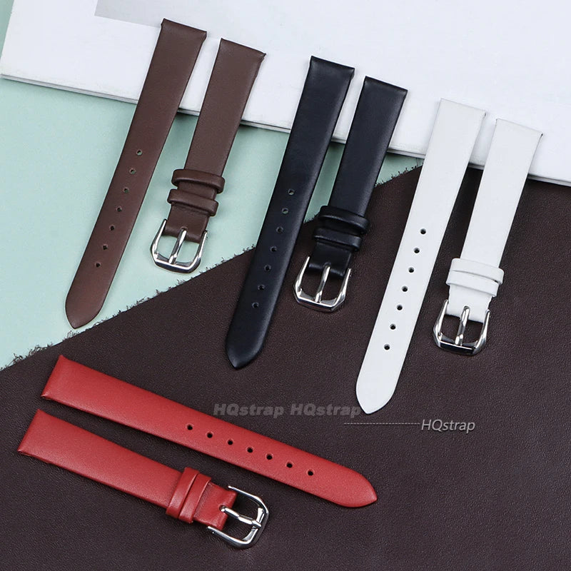 Ultra Thin Waterproof Leather Watch Strap 8-17mm Soft Plain Universal Sport Band