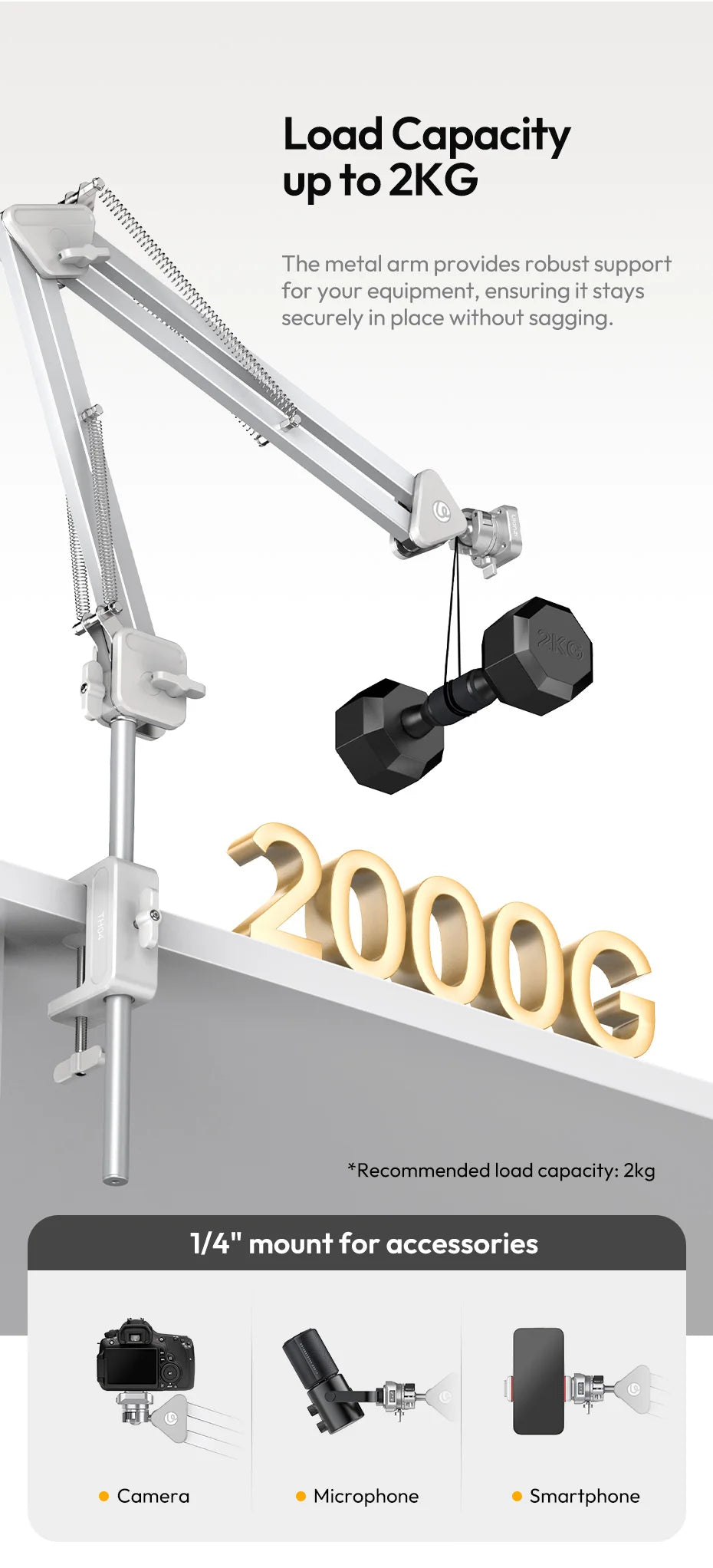 CowLost | ulanzi-th04-overhead-camera-mount-microphone-stand-detachable-c-clamp-2kg-load |8