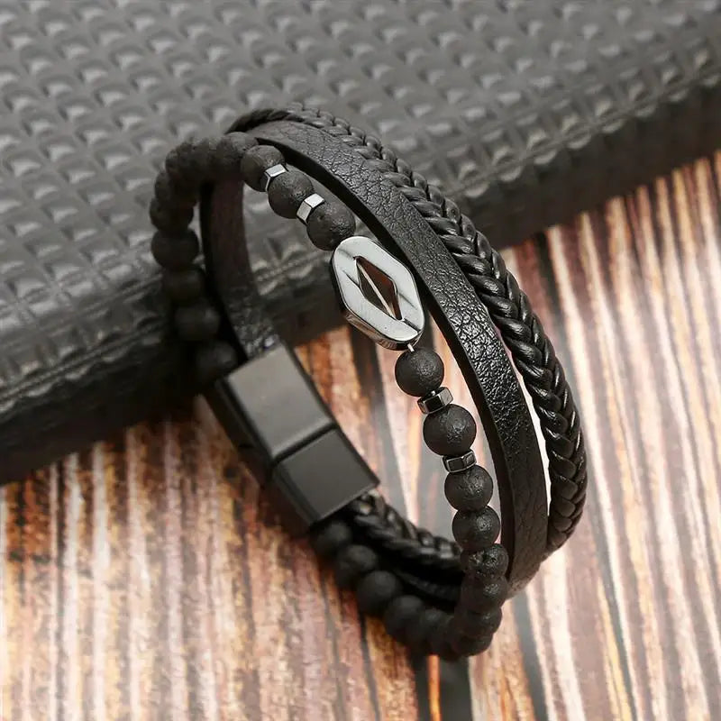 CowLost | jiayiqi-leather-bracelet-punk-hip-hop-metal-charm-tiger-eye-stone-beads-multi-layer-bracelet-for-men |14