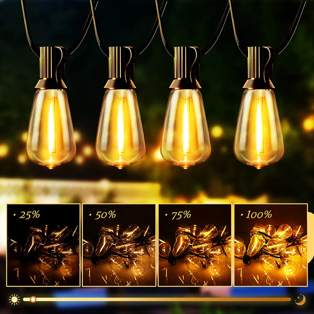 Solar String Lights 12M/9.5M Outdoor with Remote, IP65 Shatterproof ST38 LED Bulbs, 8 Modes for Garden Party