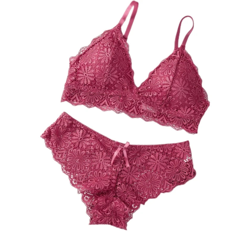 CowLost | product_id-women-floral-lace-wire-free-push-up-bra-and-low-rise-panties-set |3