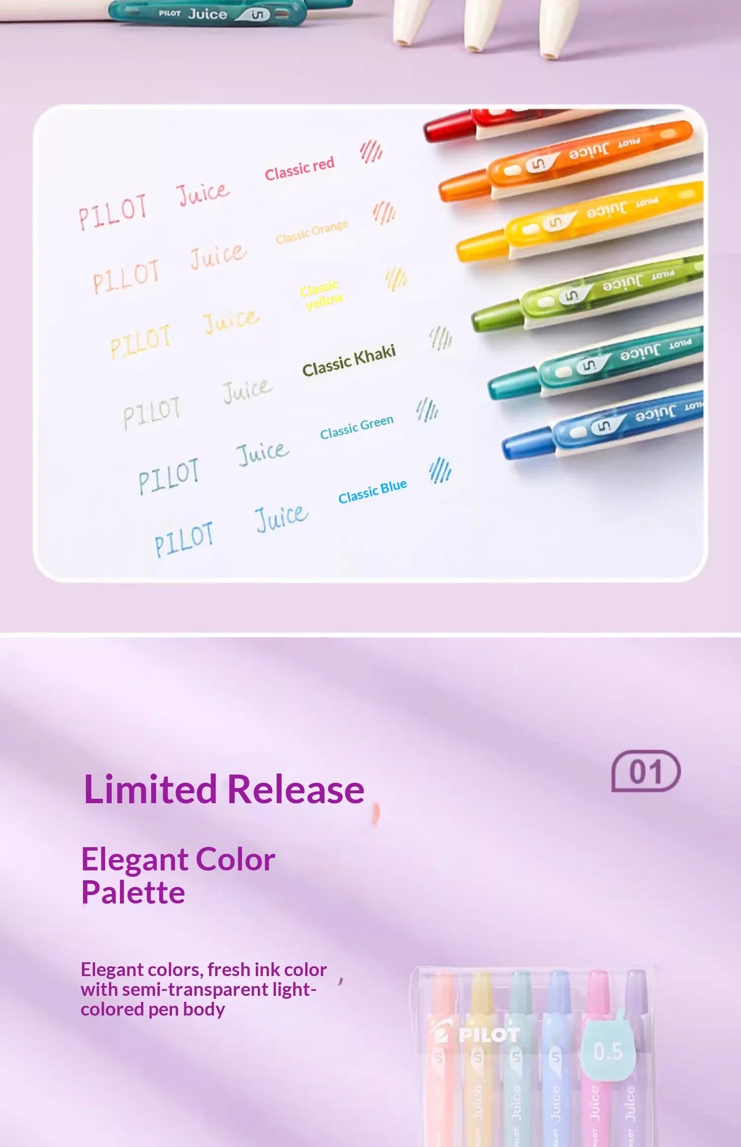 CowLost | product_id-pilot-juice-0-5mm-fine-gel-pens-soft-pastel-vintage-classics-clear-barrel-for-writing-illustration |10