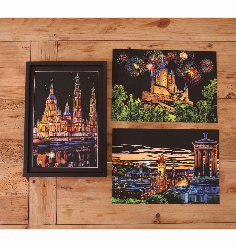 CowLost | product_id-2-pcs-diy-scratch-painting-set-famous-buildings-cityscape-night-view-40-5x28-5-cm |17