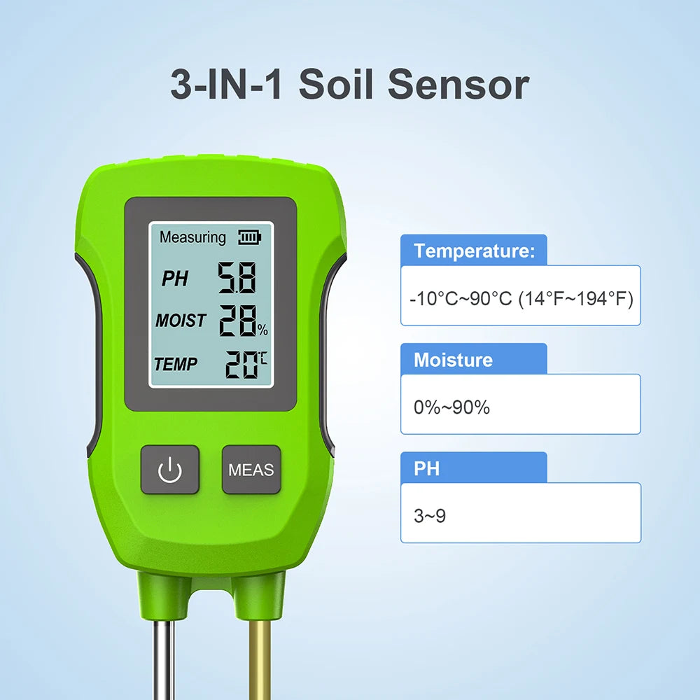 3-in-1 Digital Soil Tester PH Moisture Temperature Meter with LCD for Garden Plants