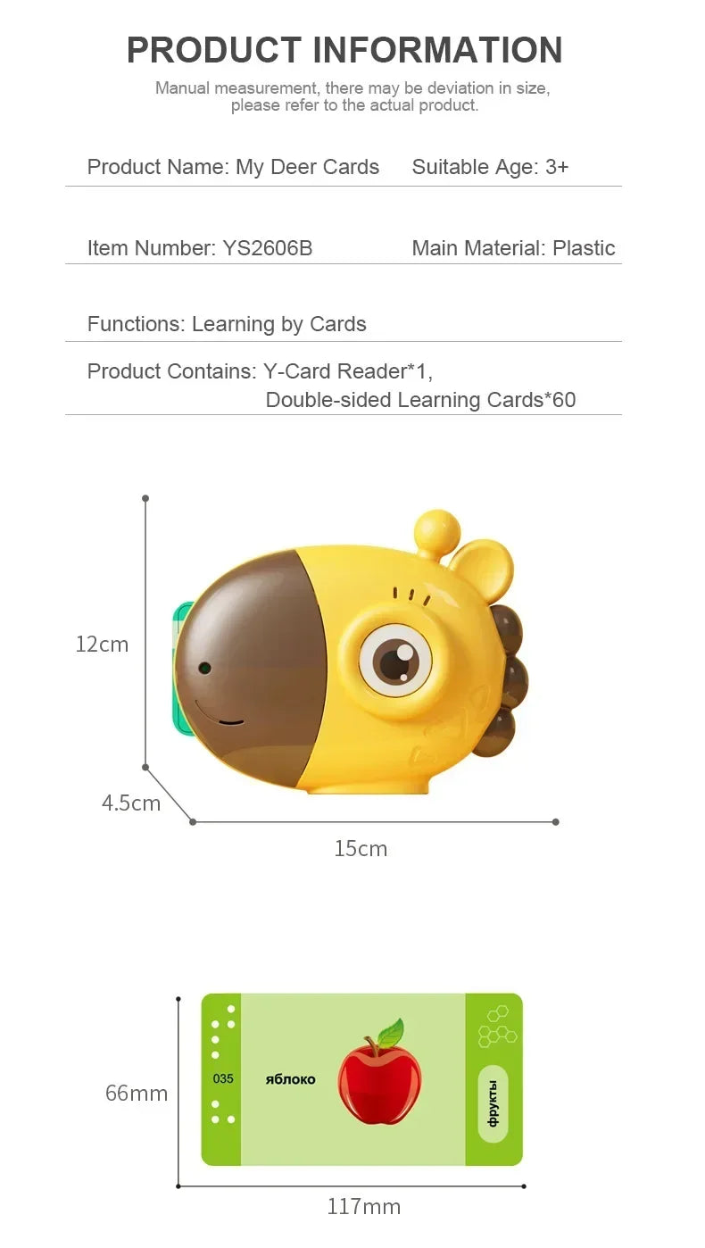 Children's Early Education Russia Giraffe Card Reader 60 Cards 120 Learning Content Russian Alphabet Toy