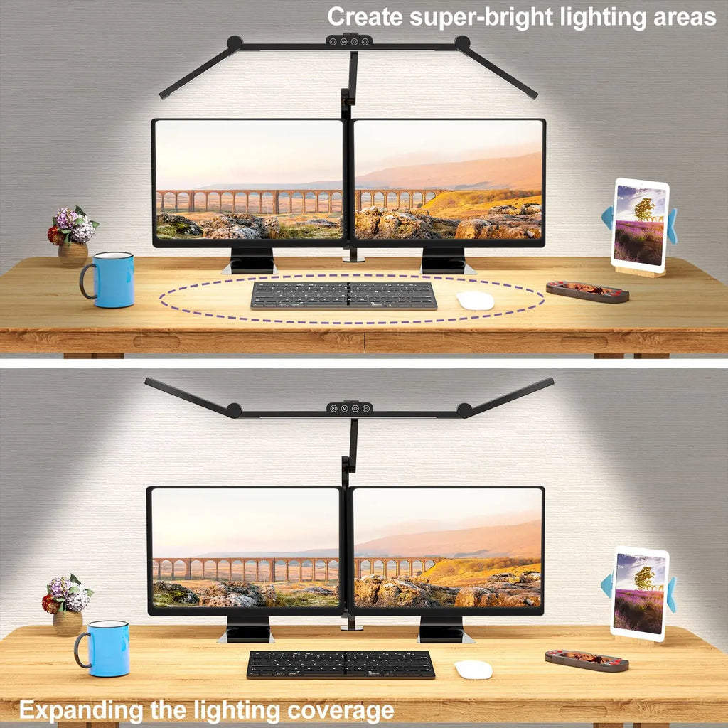 28.2" Large Transformable LED Desk Lamp with Clamp, 24W Auto Dimming Sensor Light for Office